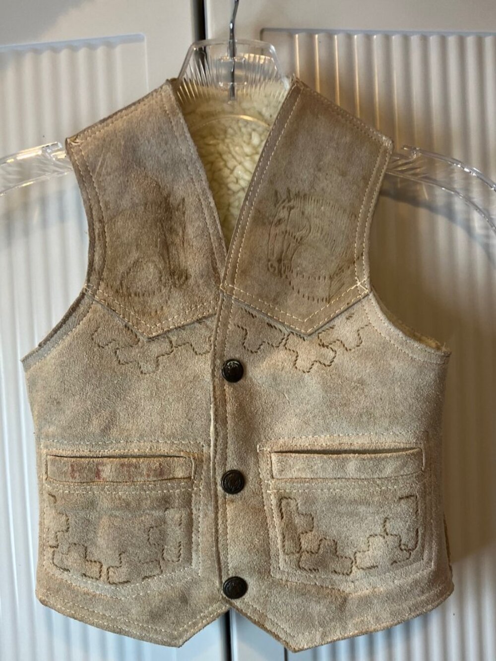 Vest Western Handcrafted Leather Childs Size Sherpa Lining Vintage